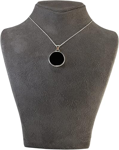 Miniatura 8 de Sterling Silver 925 Black Onyx Flat Round Handmade Pendant Necklace for Women & Men - Unisex Black - 20mm / 0.82 inch,Black - 25mm / 1