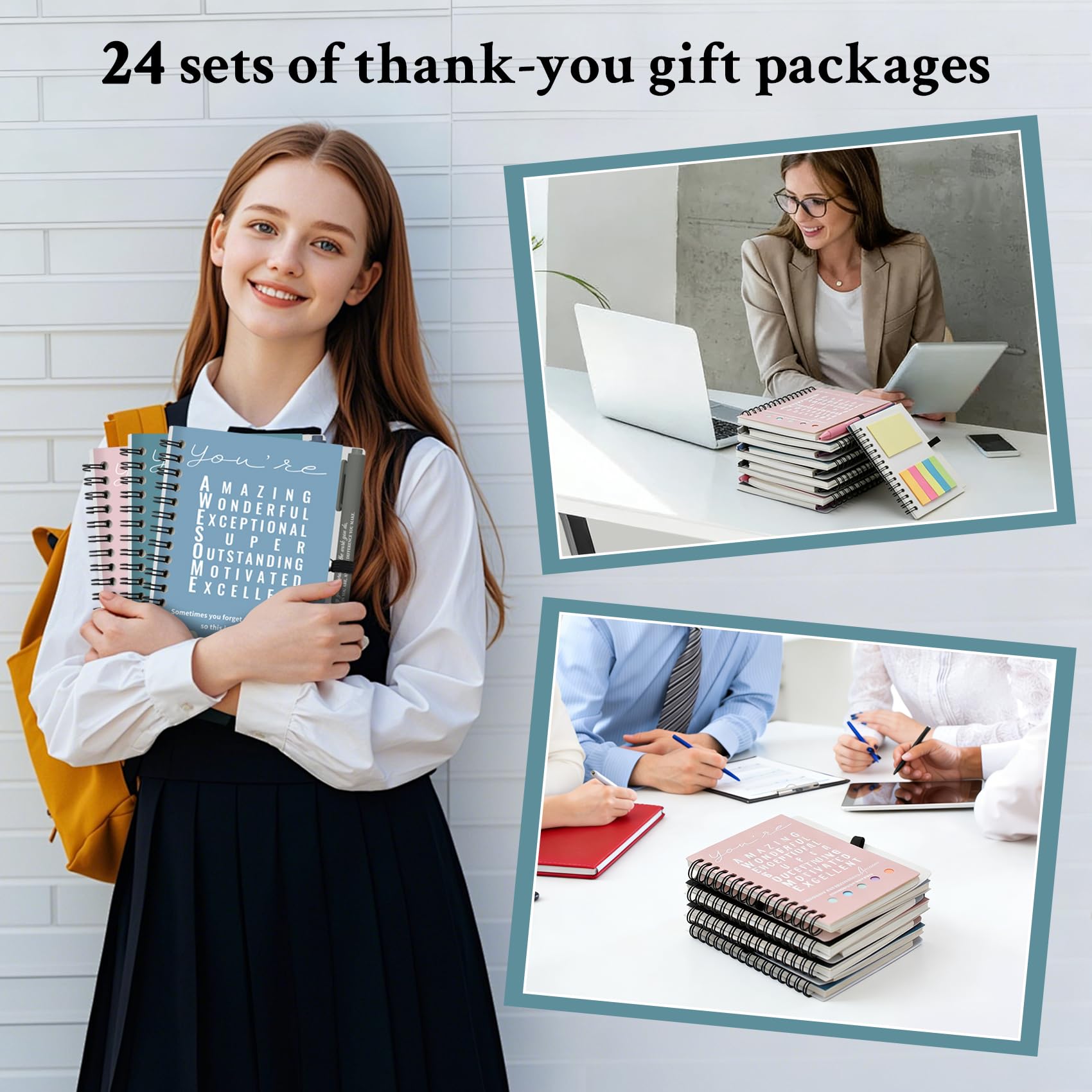 Povxlum Employee Appreciation Gifts Bulk Teacher Appreciation Notebook Inspirational Spiral with Ballpoint Pens for Colleague Employee (24 set) - Image 3