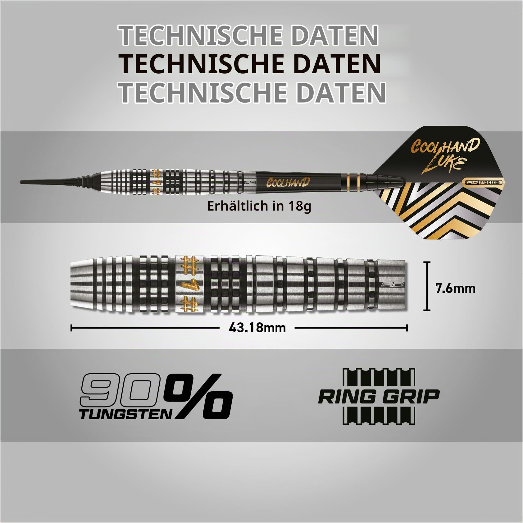 RED DRAGON Darts – Professioneller Spieler - Luke Humphries Coolhand Prestige - 90% Wolfram - 18g Fass / 20g Volles Gewicht Weiche Spitze Dart-Set mit Dart Flüge und Dartschäfte