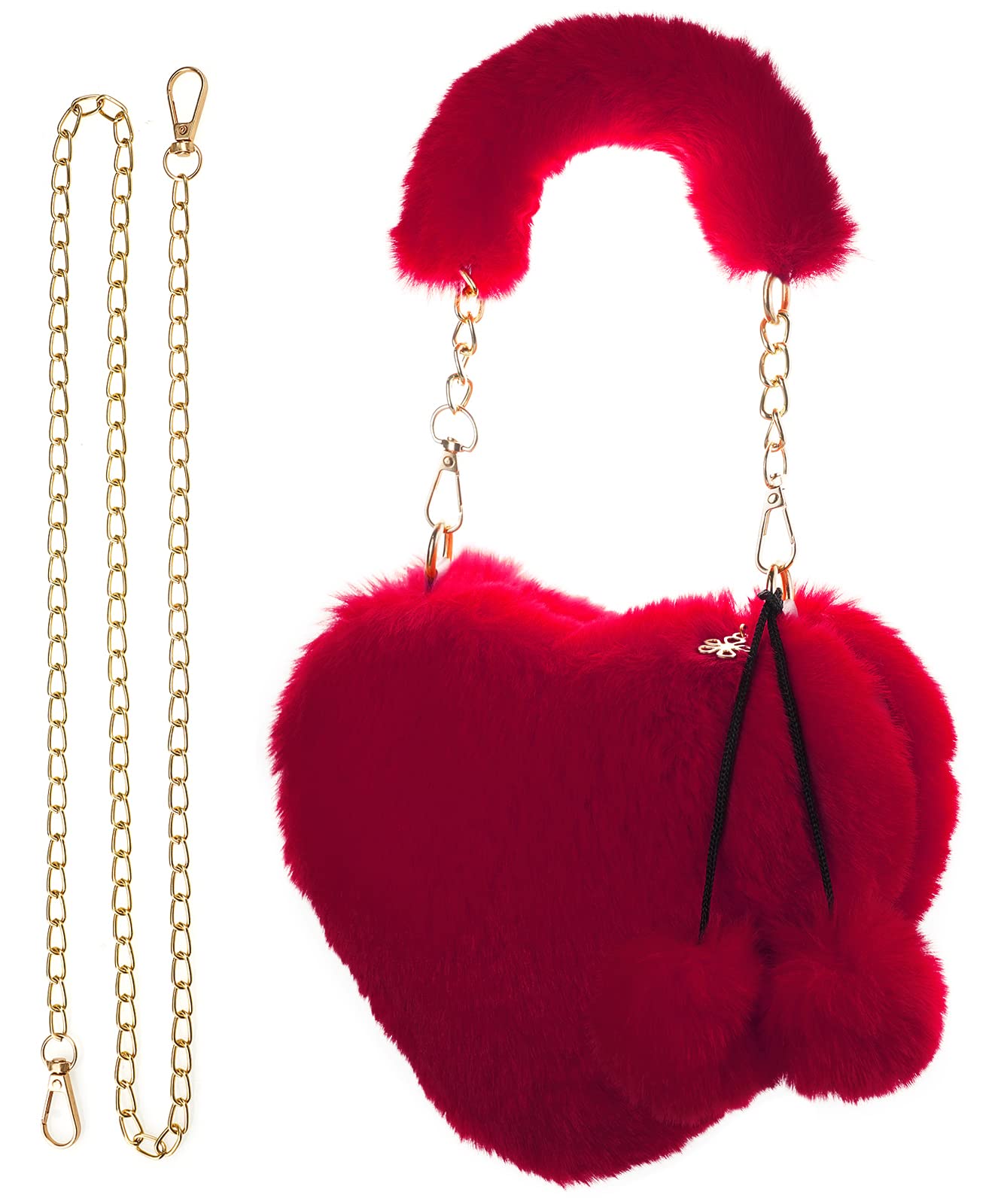 KharmLaddyHeart Shaped Fluffy Shoulder Bags Plush Tote Bag Handbag Zipper Mini Armpit Bag for Women Ladies