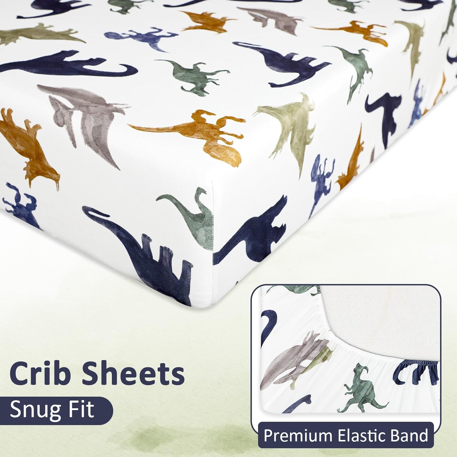 4-Piece Crib Bedding Set, Baby Nursery Bedding Sets for Boys Includes Comforter, Fitted Crib Sheet, Crib Skirt, and Diaper Stacker, Soft Standard Size Crib Comforter Set Blue, Dinosaur