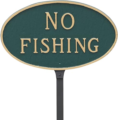Miniatura 4 de Placa ovalada de metal fundido sin pesca - Pared o césped - Señal de advertencia de no pesca - Resistente a los rayos UV - Aluminio con