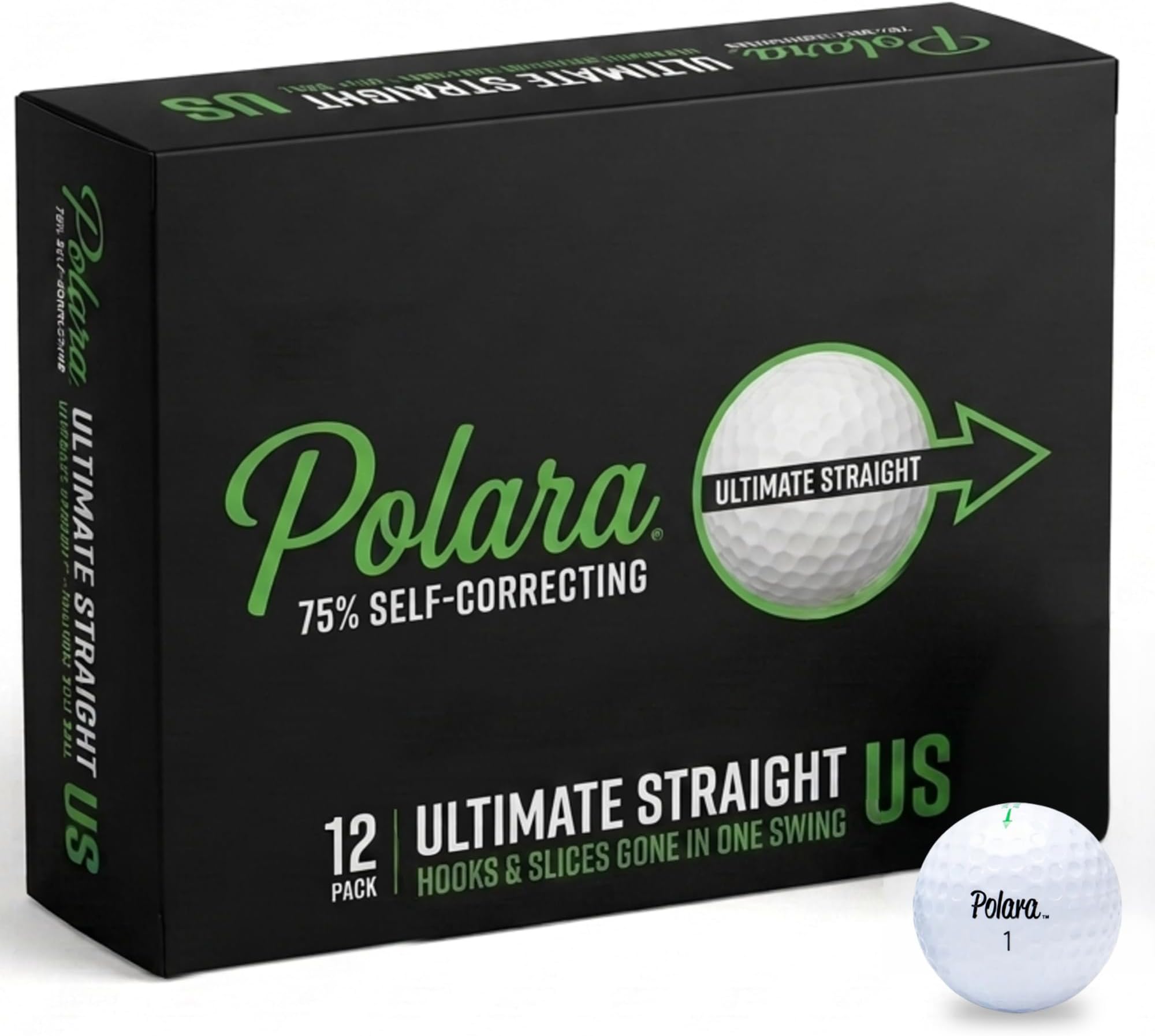 Polara Ultimate Straight, Extra Spin & Distance Premium Golf Balls | Hook & Slice Correction | Perfect for Recreational Golfers | 1 Dozen Balls