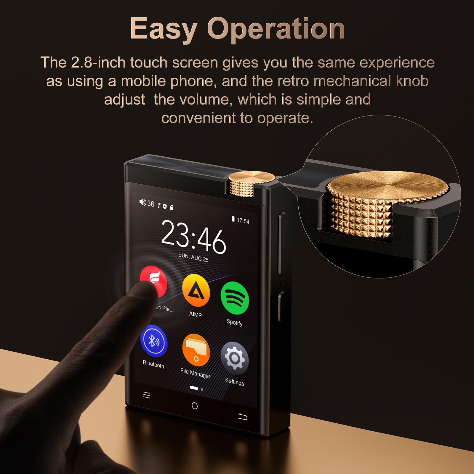 Lettore MP3 HiFi con Bluetooth e WiFi, Oilsky 80GB Spotify MP3, 2,8'' Lettore di Musicale Digitale 512DSD ad Alta Fidelità Senza Perdite, Android 9.0 (nero)