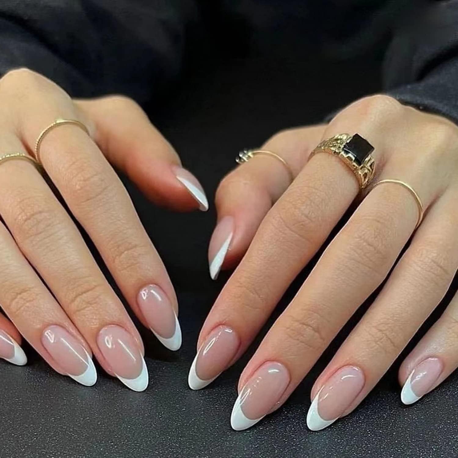 Fashionharbour 24 Reusable Artificial Fake Nail Set| Base Peach Colour with Wite tip design | Lightweight & Long Lasting| Easy To Use | Quick Fix For Festivals & Special Occasions-image-45