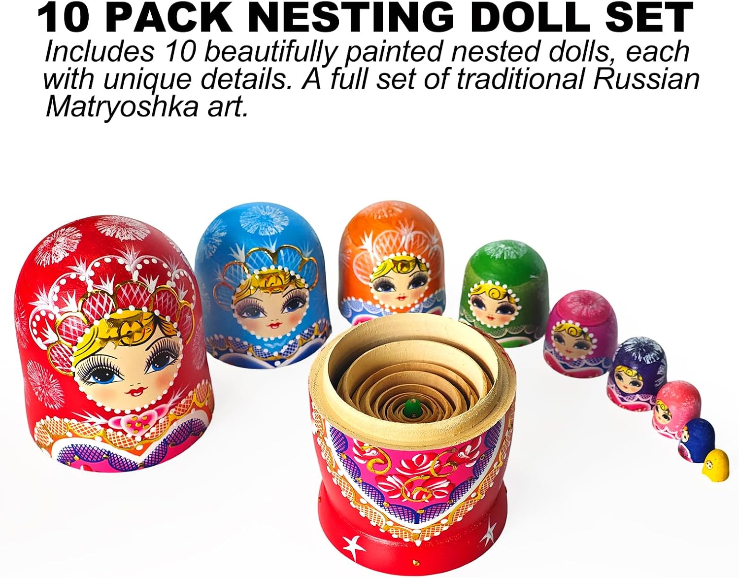 Russian Nesting Dolls Colorful Heart Wooden