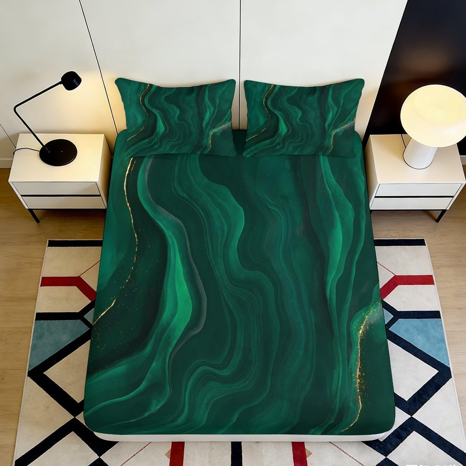 Pnayamiorkfel Style-10 3D Printed Malachite Green Fitted Sheet Microfiber Soft Anti-Slip Marble Pattern Bed Sheet For Bedroom Guestroom 90X200x25cm