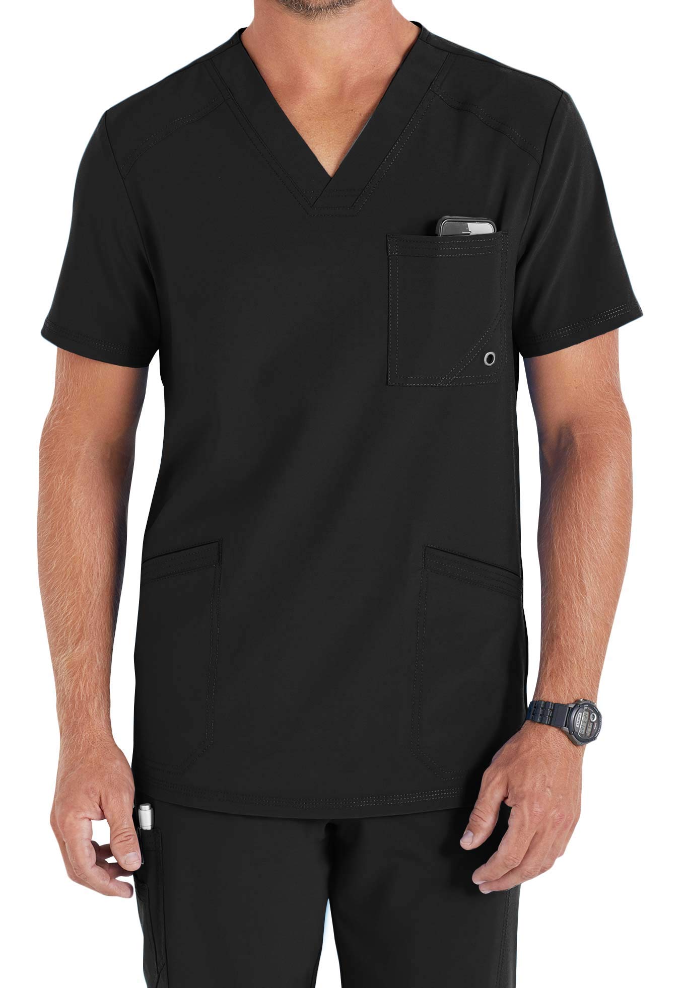Smart Uniform Men's Black Sf090 V Neck Scrub Top (Xxxl, )