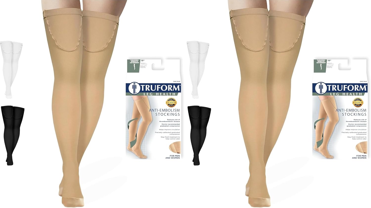 Truform Surgical Stockings, 18 mmHg Compression for Men and Women, Thigh High Length, Closed Toe, Beige, X-Large (Pack of 2)