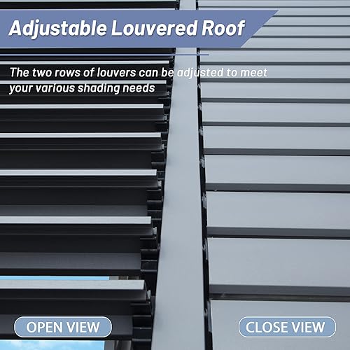 Miniatura 3 de Domi - Pergola con listones de 12 x 20 pies, pérgola de aluminio para exteriores, pérgola de patio con techo ajustable, pérgola de metal con