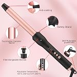 UNOBEY 3 in 1 Curling Iron, Curling Iron Wand Set with 3 Interchangeable Ceramic Curling Wand Barrel(0.35”-1.25”), Instant Heat Up, Dual Voltage Hair Curler, Include Glove