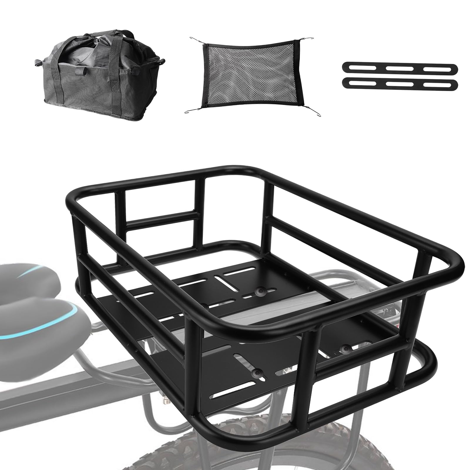 Rear Bike Basket,Bike Basket with Waterproof Liner and Cargo Net,Easy to Install,Maximum Load 100LB,Large Adults Bicycle Baskets Back of E-Bike and