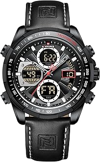 NAVIFORCE Men's Military Digital Watches Analog Quartz Waterproof Watch Sport Multifunctional Leather Wristwatch
