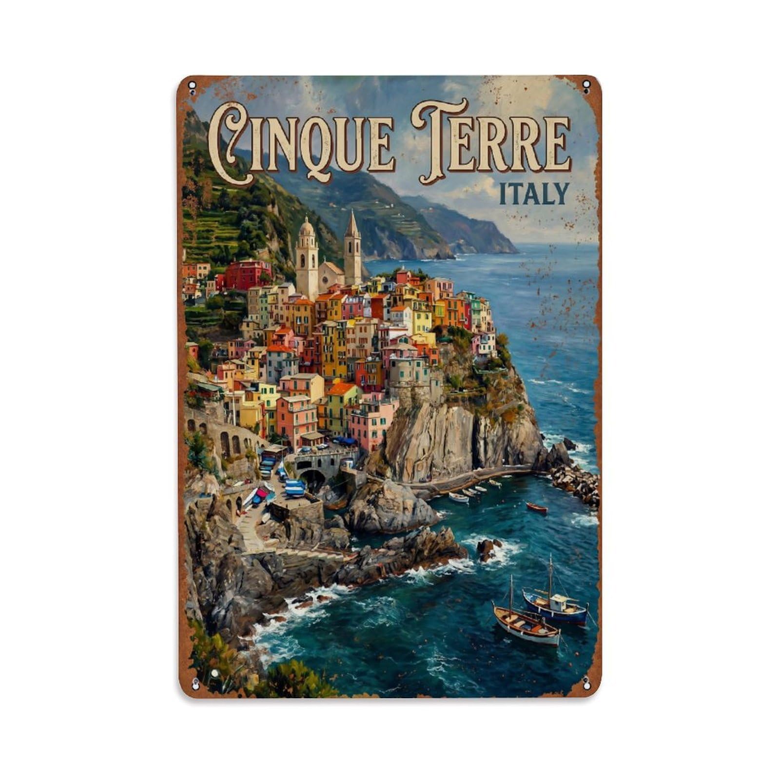 Yrnq 08X12inch Vintage Style Vintage Travel Cinque Terre Italy Romantic Metal Tin Sign