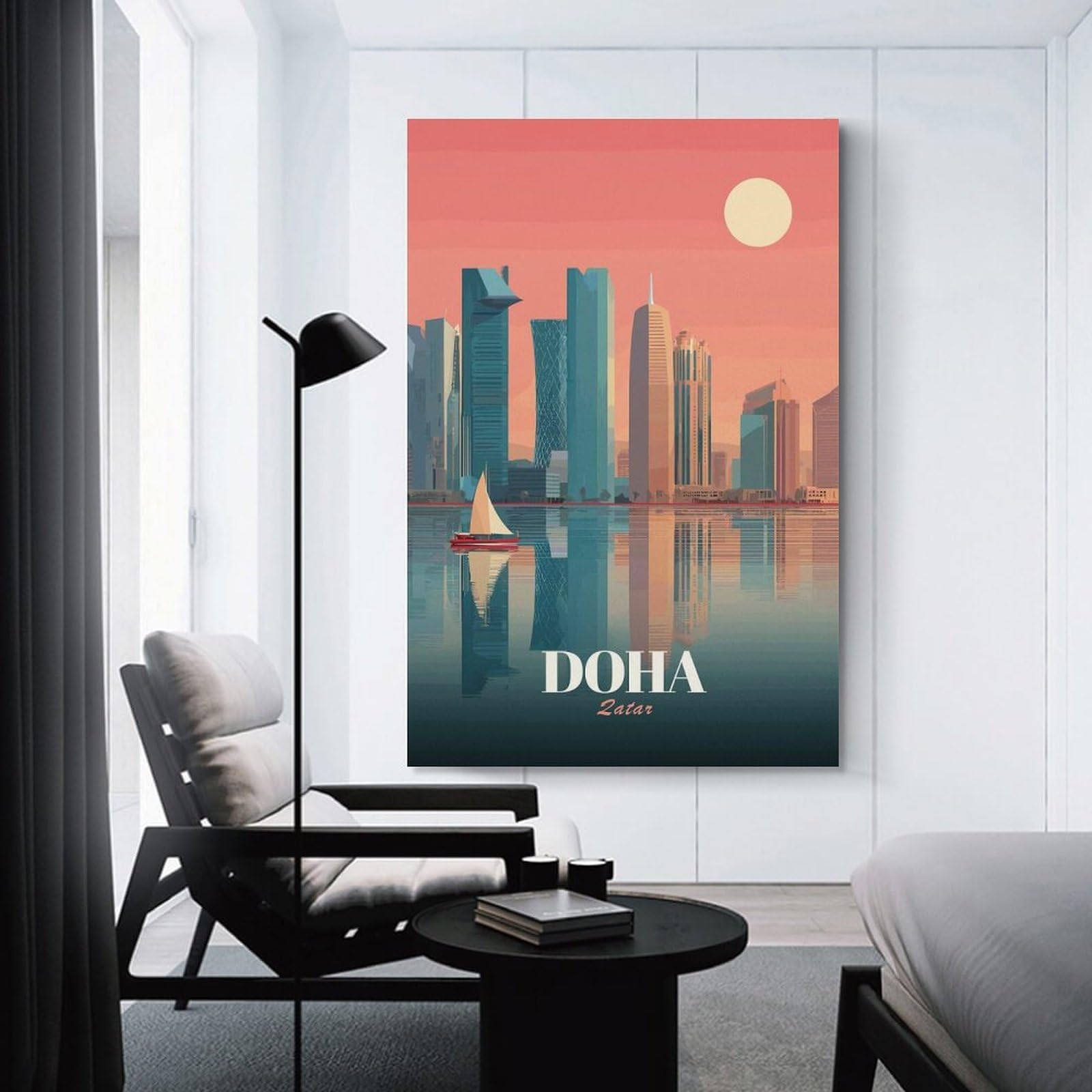 Junmoney Canvas Wall Art Doha Qatar Skyline Illustration, 24x36inch(60x90cm), for Living Room, Lounge Or Sitting Room, Canvas Styling for A Polished Room Look