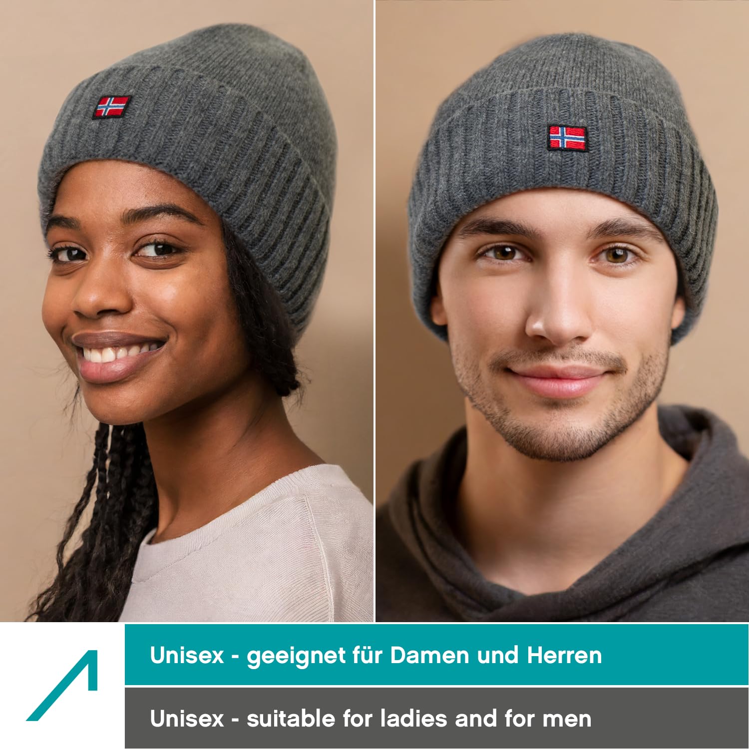 ACE Bonnet d'hiver Norway - Bonnet tricoté en Laine de Mouton pour Adultes - Bonnet en Laine pour Femmes et Hommes