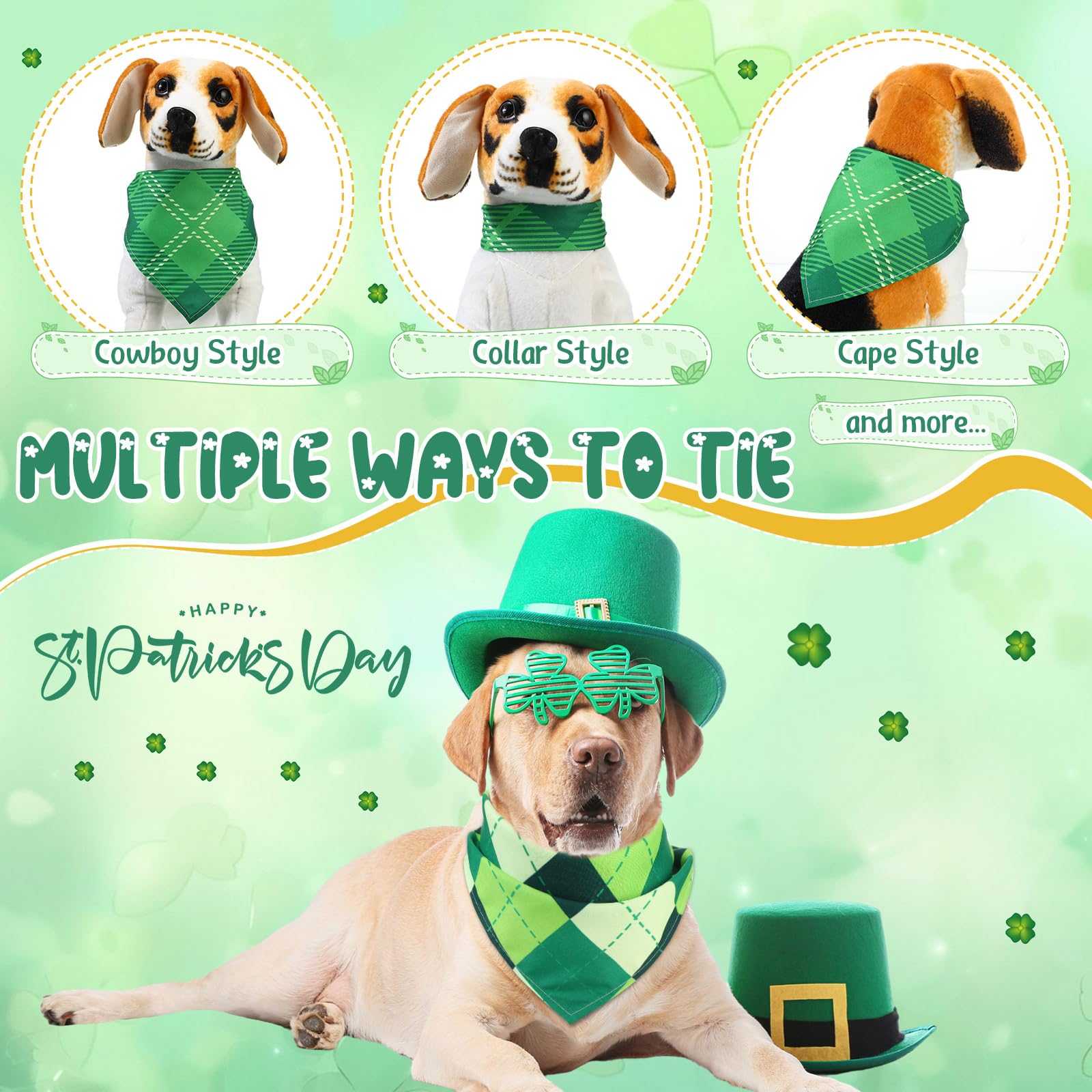 Sweetude St. Patrick's Day Halstücher für Hunde, kariert, verstellbar, waschbar, Halstuch, Urlaub, Haustierkostüm, Zubehör, Pflegezubehör für kleine bis große Katzen, 60 Stück