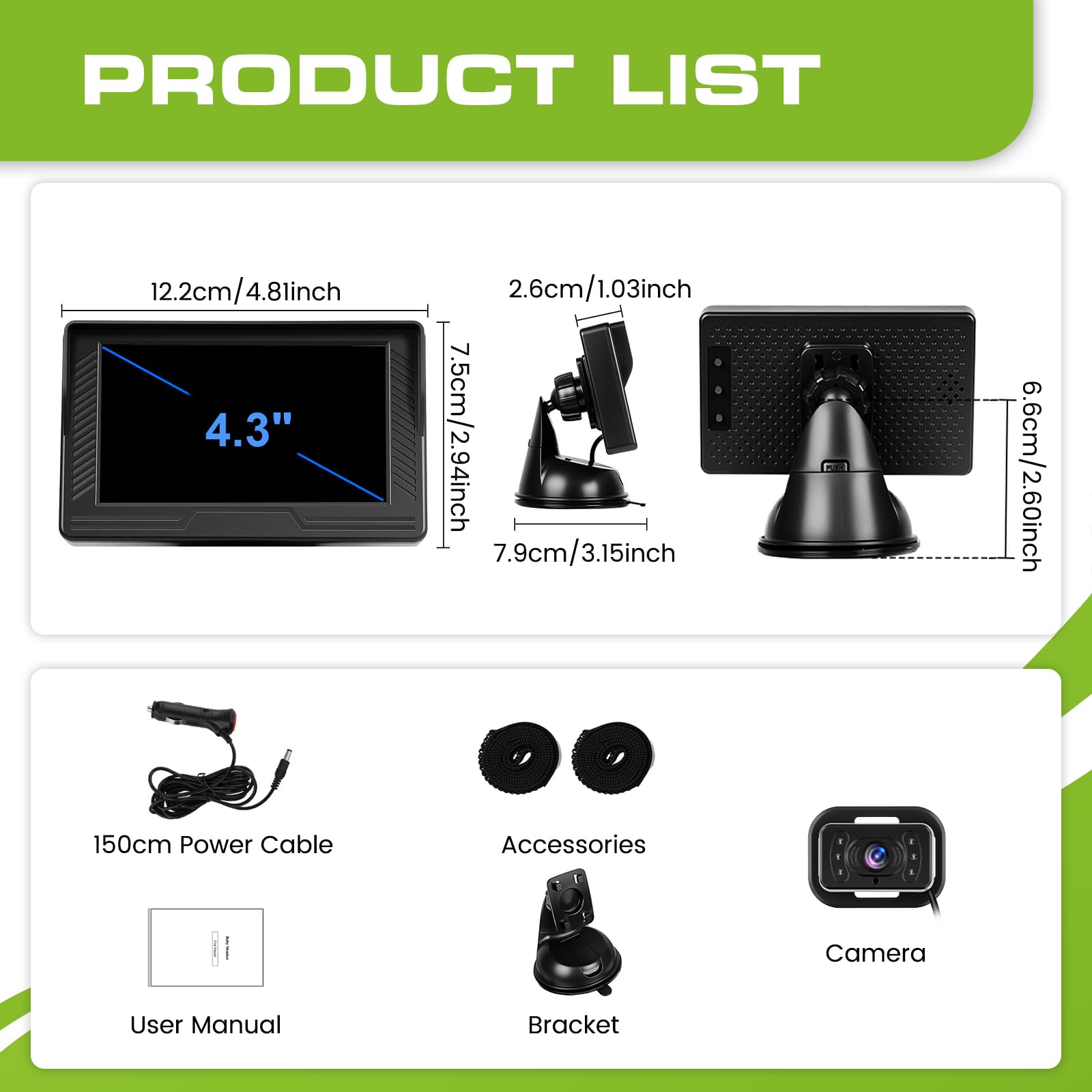 Hikity Cámara de Coche para Bebé 4,3 Zoll IPS Display Visión Nocturna,360° Giratorias,Einfache Installation,Kompatibel mit Limousinen, Kleintransportern, und SUV