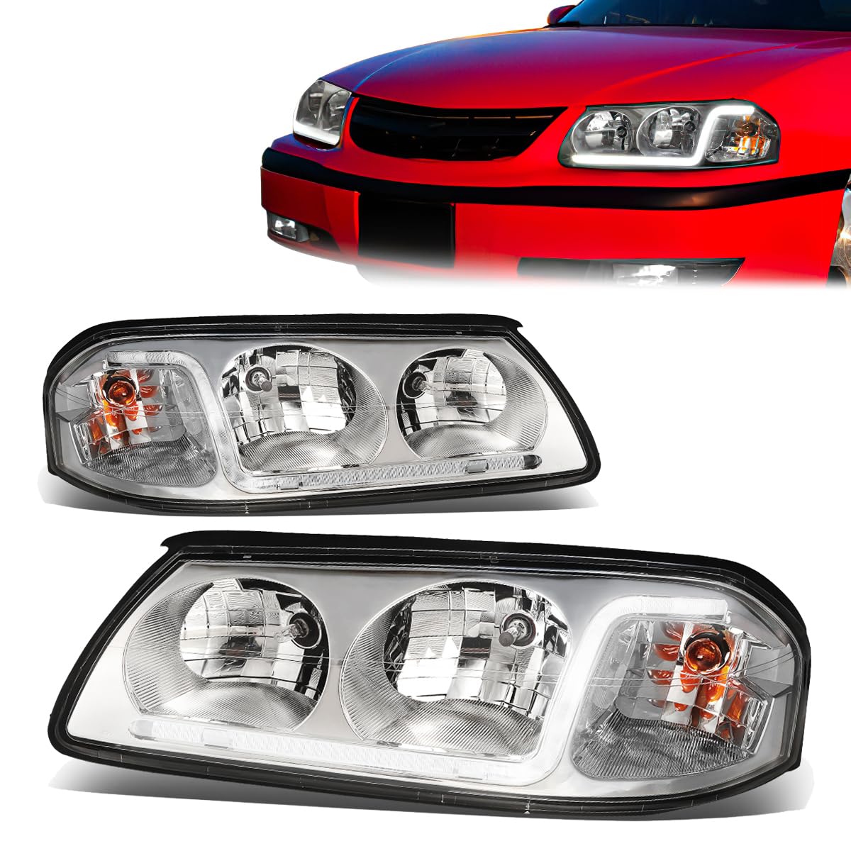 Spec-D Headlights Chevy Impala (2000-2005) LED DRL Bar - Black / Chrom, image size:1200x1200
