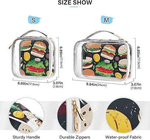 Miniatura 4 de Funny Hamburgers - Neceser transparente para viajar, paquete de 2 bolsas de cosméticos de maquillaje con cremallera, bolsa de viaje para artículos