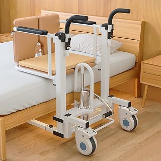 Patient Lift Transfer Chair for Elderly and Disabled, 380 lb Bearing Transfer Lift Wheelchair with Commode, 180° Split Seat Transfer from Bed to Shower/Toilets/Sofa