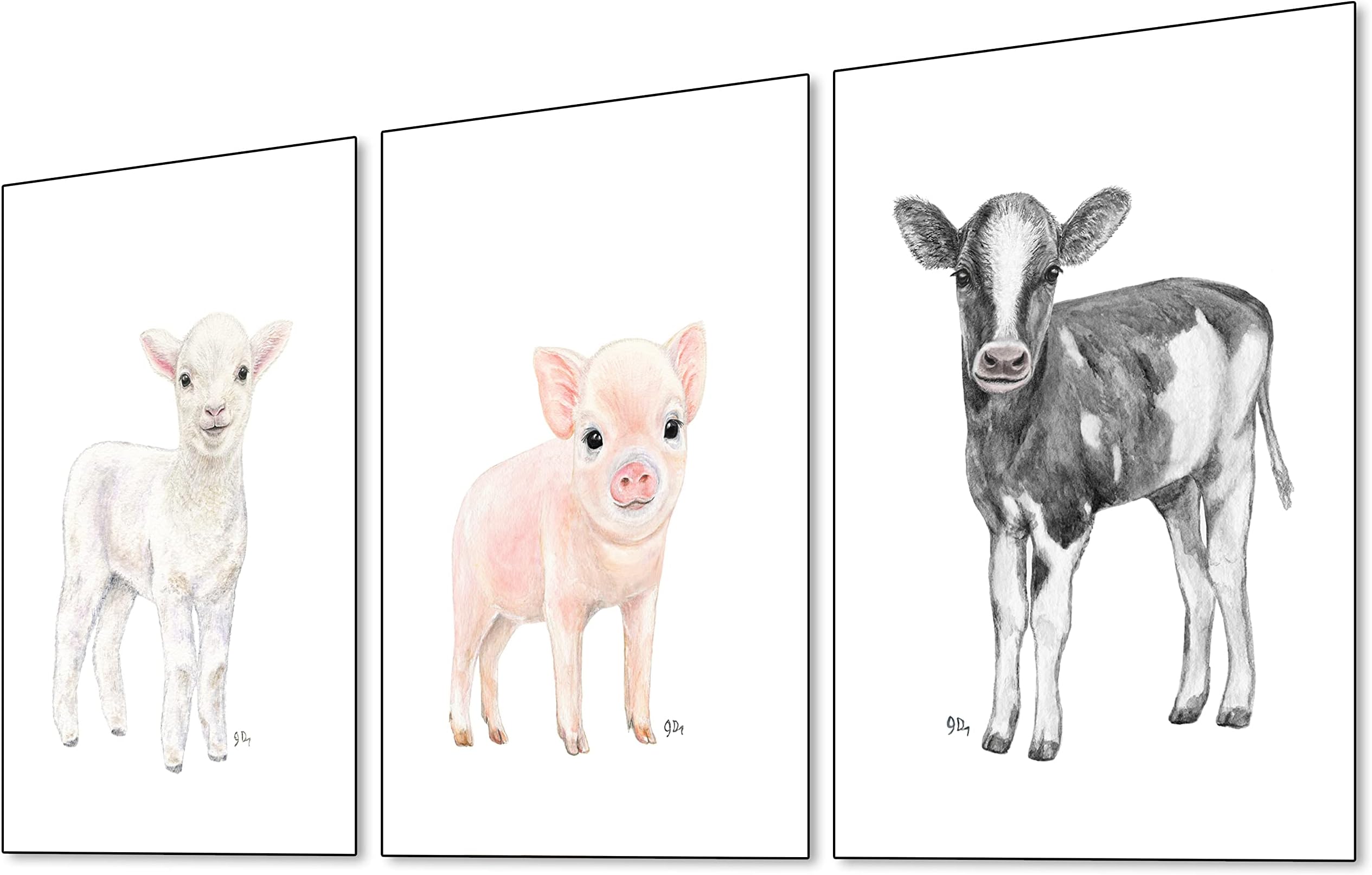 Farm Nursery Decor Unframed, Farm Nursery Wall Art Prints Set of 3, Pick Your Original Baby Animal Watercolors, Kids Childs Room Lamb Pig Cow Art