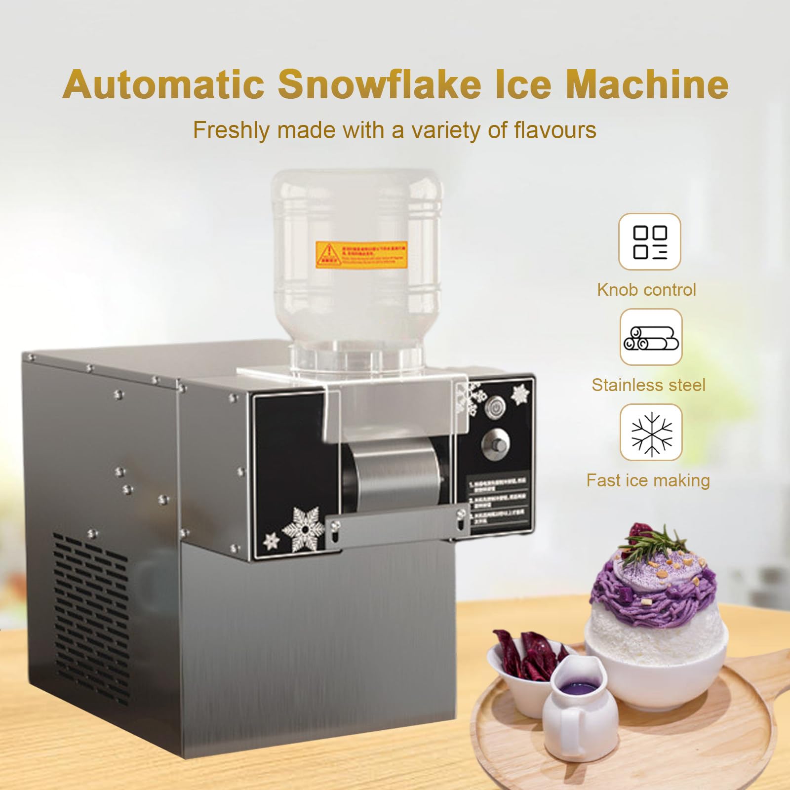 Machine À Glace Pilée Commerciale Automatique 60 Kg/24 H, avec Réglage De La Vitesse Et Seau De 2 L, pour Smoothies, Lait, Glaces Et Cafés