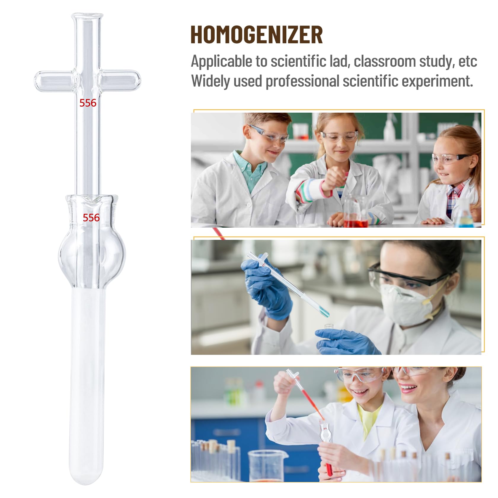 4E's USA Tissue Grinder 4 Sets – 15 ml Glas Dounce Homogenisator Tissue Grinder Tube mit Stößel, aus Borosilikatglas mit Kreuzgriff