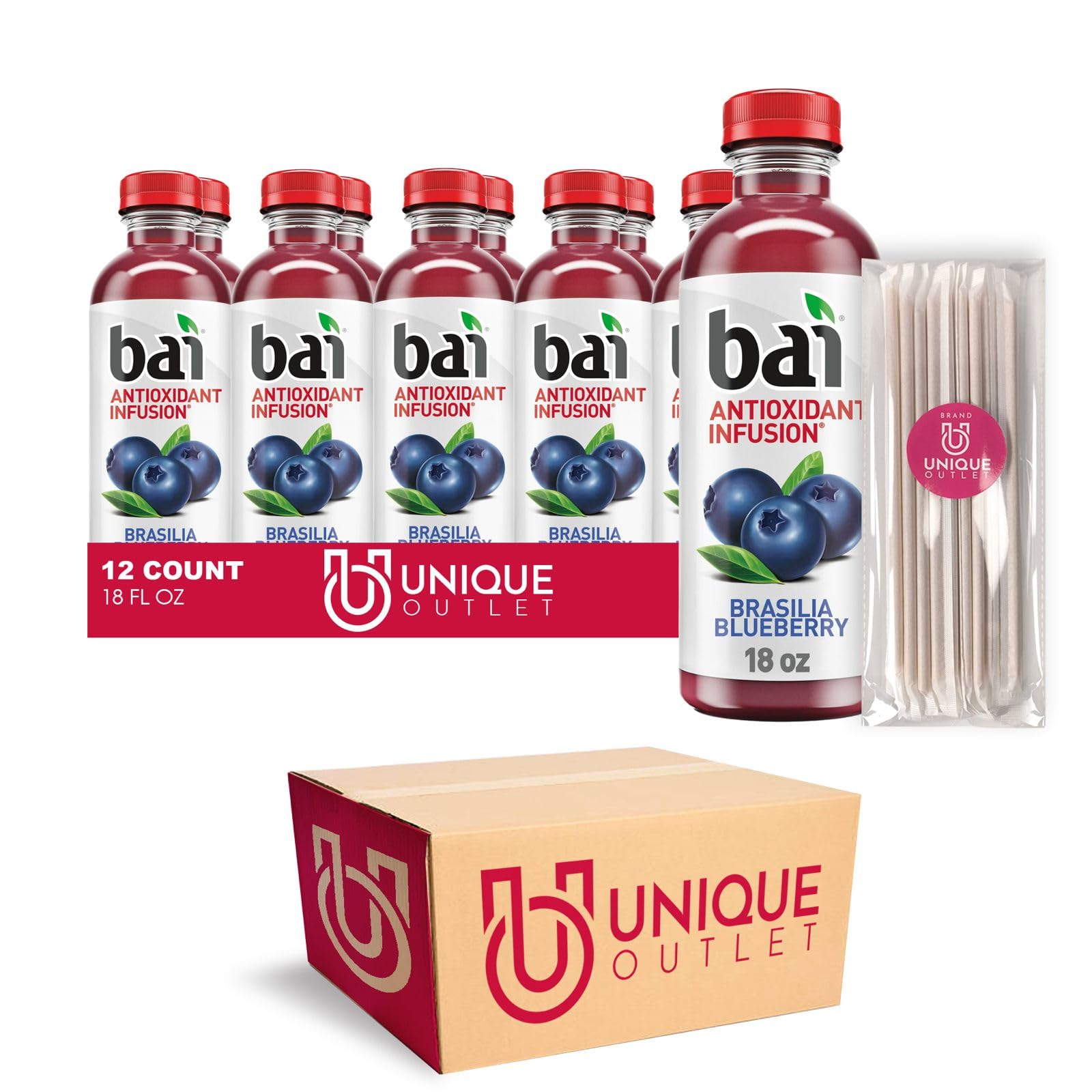 Bai12-Pack Brasilia Blueberry Antioxidant Infused Drink 18 fl oz Plastic Bottle + 1 Freebie by Unique Outlet Brand