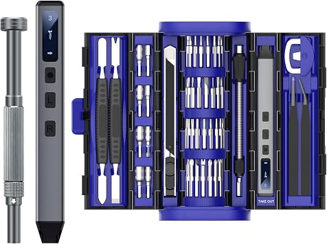 UF-TOOLS Mini Electric Screwdriver, 83 in 1 Cordless Rechargeable Small Power Screwdriver Set with 71 Bits, Led Light and Magnetic Mat, Professional Repair Tool for Phone Watch Camera Laptop PC, Blue