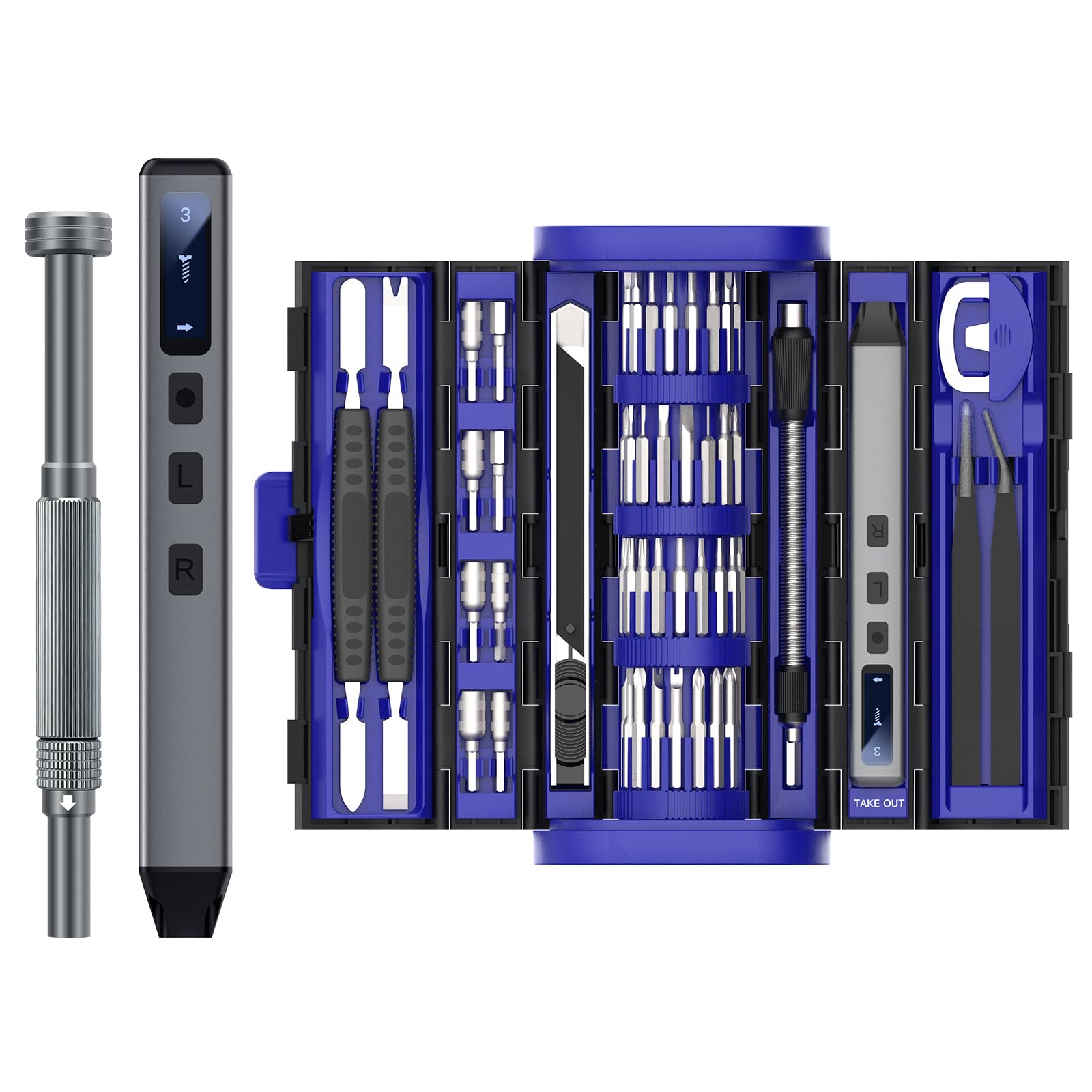 UF-TOOLS Mini Electric Screwdriver, 83 in 1 Cordless Rechargeable Small Power Screwdriver Set with 71 Bits, Led Light and Magnetic Mat, Professional Repair Tool for Phone Watch Camera Laptop PC, Blue