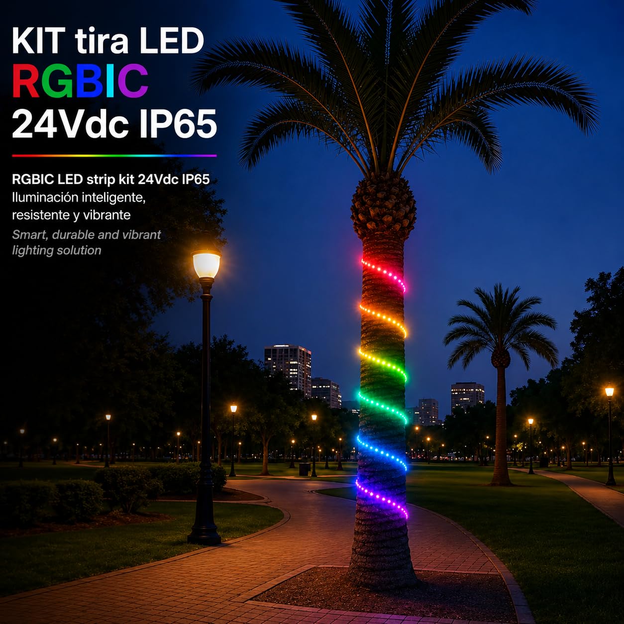 Jandei - Kit Tira Led 10metros 24Vdc RGBIC con Controlador 220Vac y Mando, 600 Leds. IP65 Ideal Exteriores