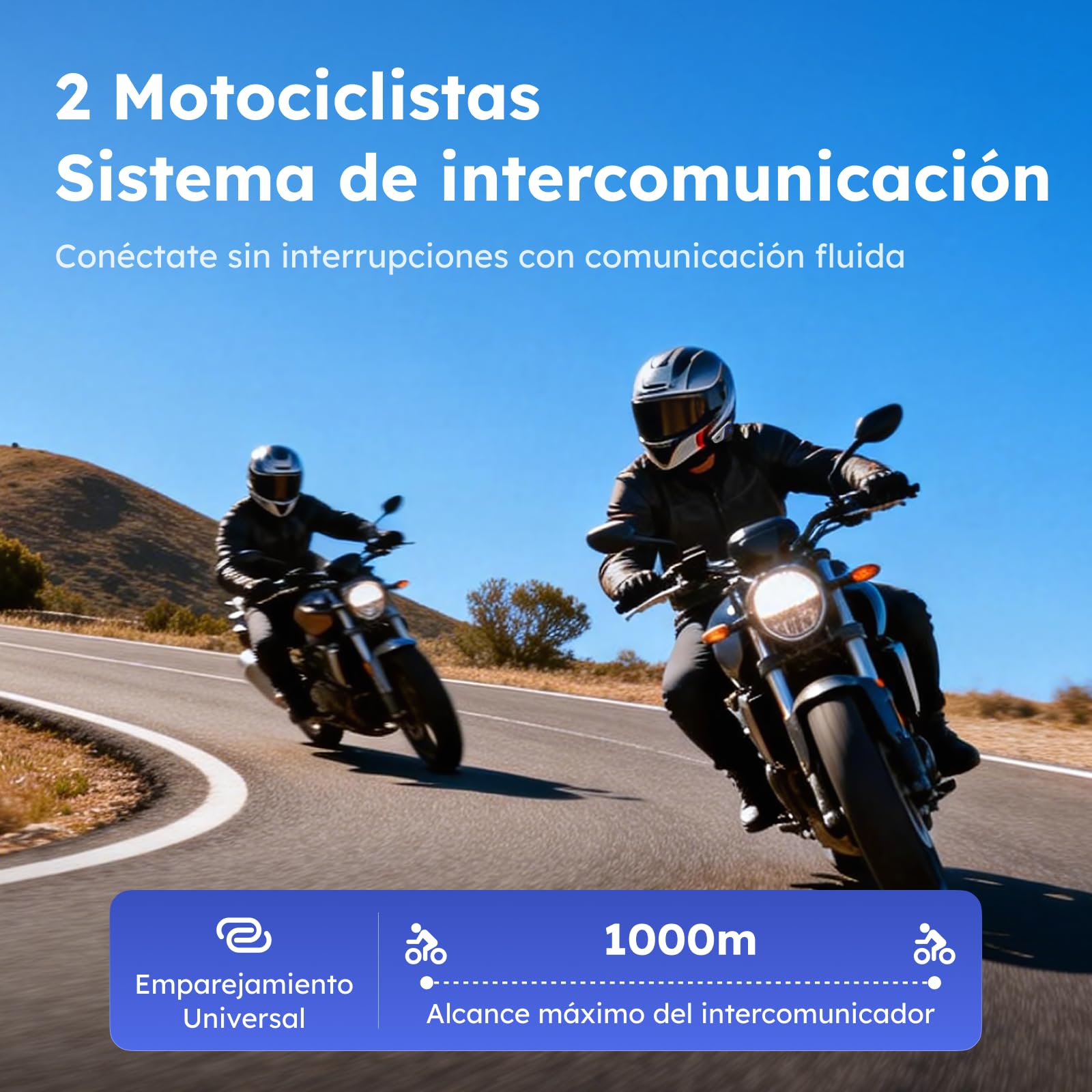 MAXRUNON D9 Intercomunicador Casco Moto para Motocicletas, 2 Vías Intercomunicador Bluetooth 5.3, Cancelación de Ruido CVC/DSP, Multitarea 1000 mAh, Emparejamiento Universal, FM, IPX5-2 Pack