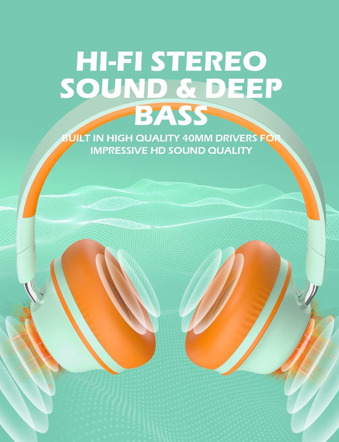 SuperEQ S2 Bluetooth Active Noise Cancelling Headphones, Wired and Wireless On-Ear Headset with CVC 8.0, Hi-Fi Stereo Deep Bass 25H Playtime for Kids Adults Travel Sports Office-Orange Green : Electronics