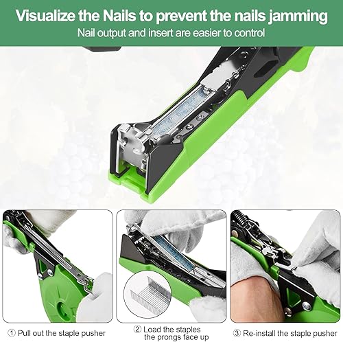 Miniatura 5 de Ametralladora mejorada para atar tomates y uvas de vid rápidamente, herramienta de cinta de jardín para jardineros, agricultores con cintas y grapas