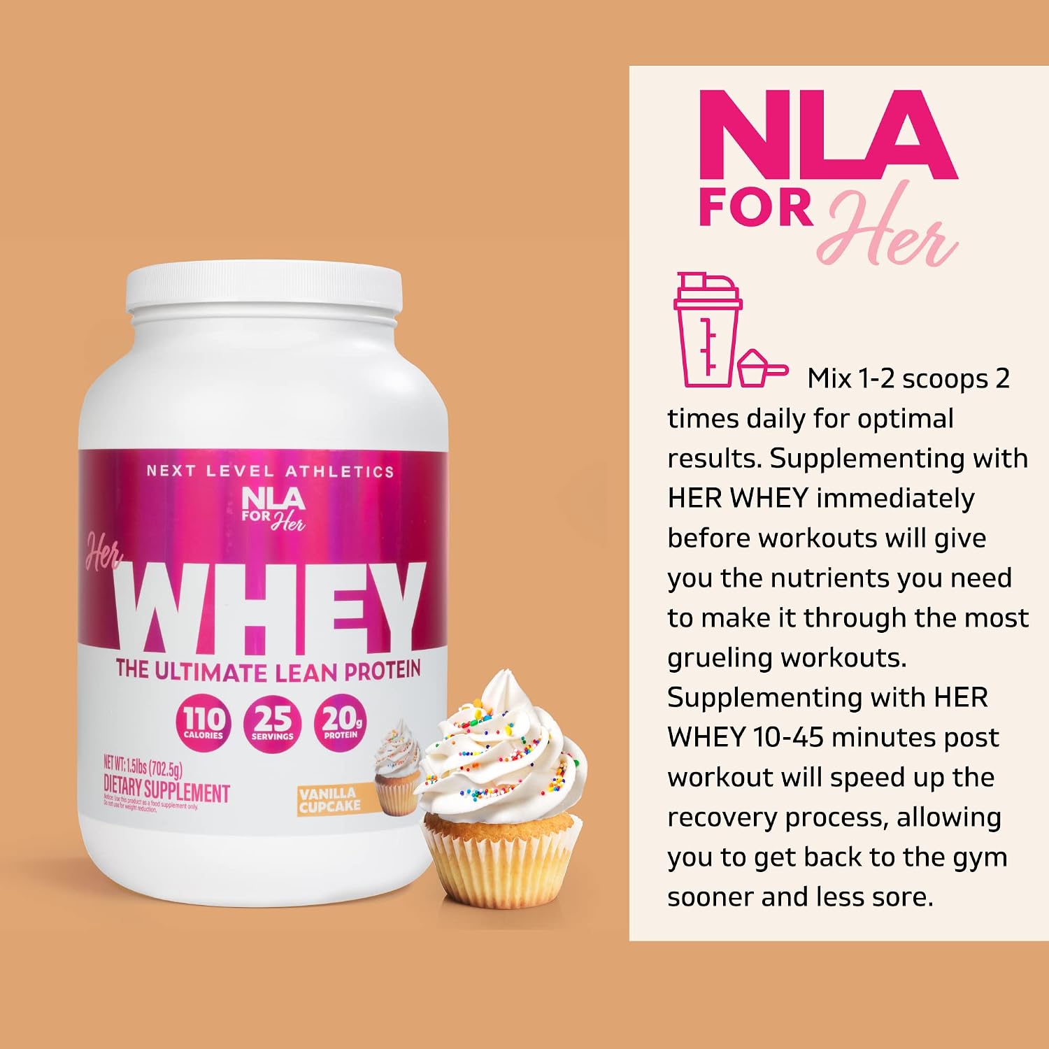 Her Whey (Vanilla Cupcake) -1.5 lb tub-Whey Isolate for Women (25 Servings, 20g Protein) Fitness Recovery for Women, Builds Optimal Lean Muscle, Quick Absorbing, Appetite Weight Control, Low Calorie