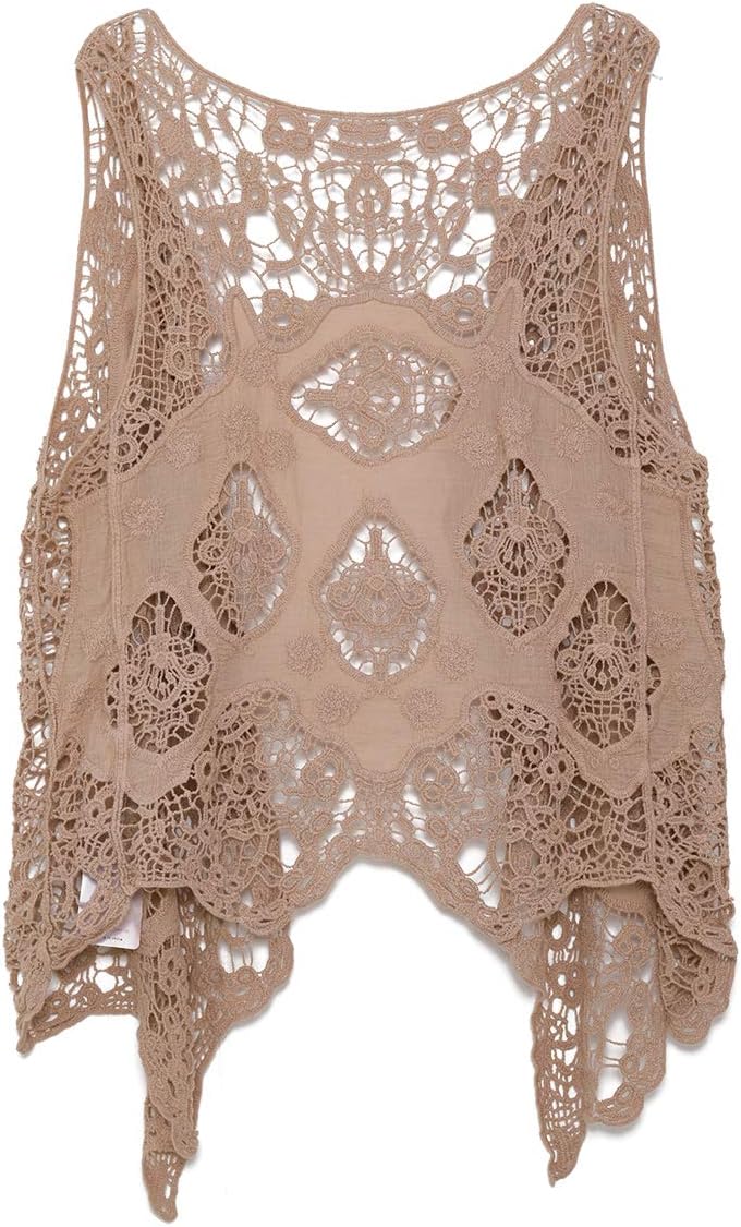 JASTIE Women Open Stitch Cardigan Boho Sleeveless Hippie Summer Hollow Out Solid Crochet Vest - Image 2