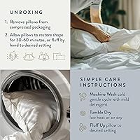 Vista 7 de Digital Decor Juego de 2 almohadas de hotel de lujo 100% algodón, tamaño estándar, hipoalergénicas, refrescantes, alternativas, para dormir, soporte