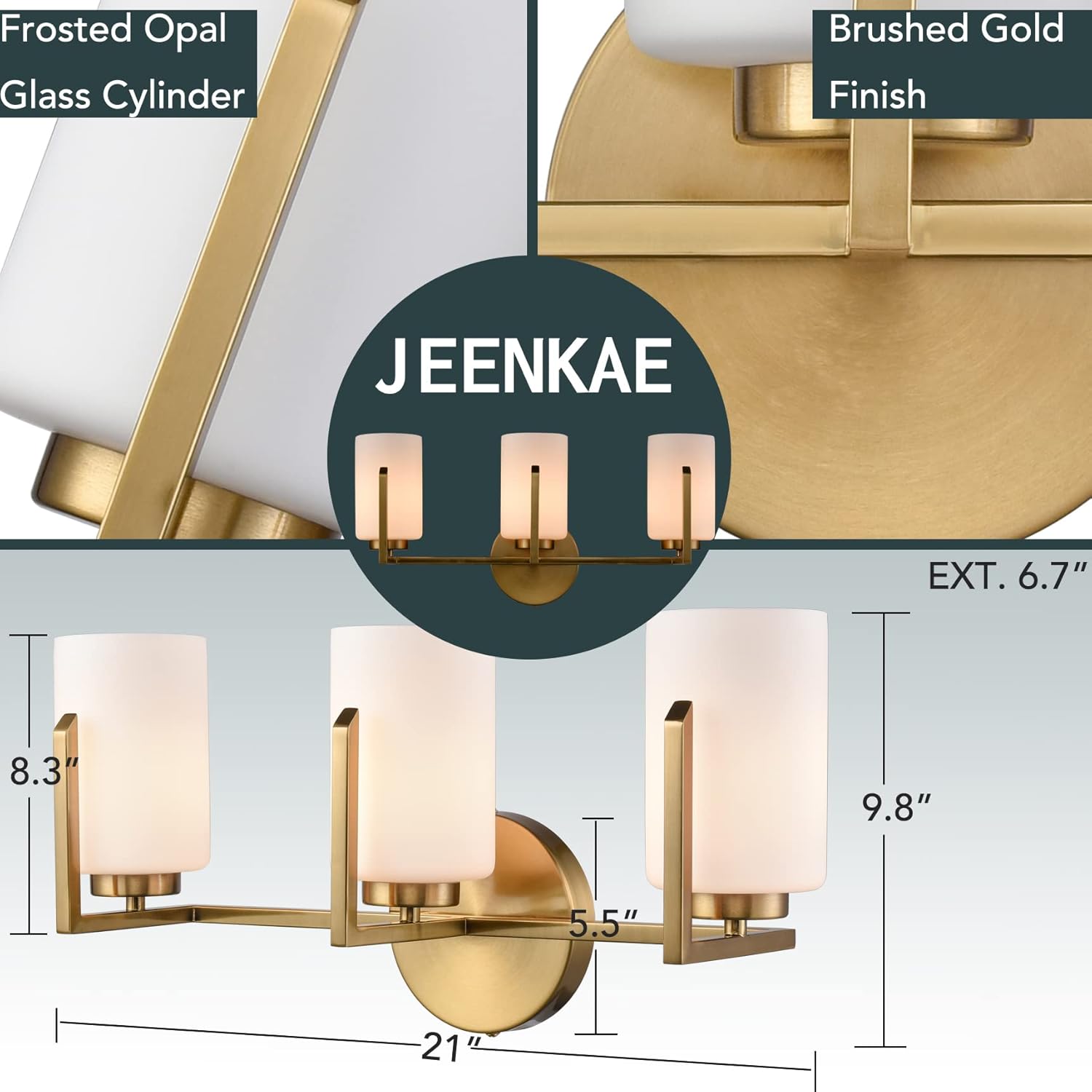 3-Light Bathroom Vanity Lighting - Modern Farmhouse Gold Wall Sconce with Opal Glass Shades, Elegant Mirror Lights for Bathroom Decor (Gold Finish)