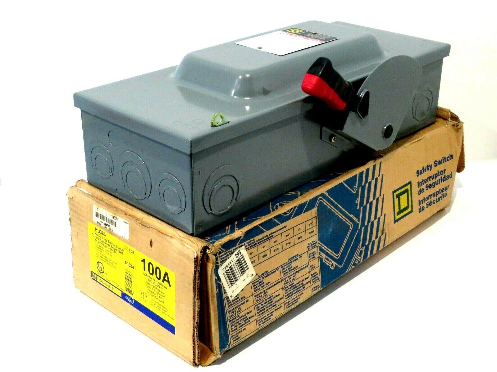 SQUARE D HU363 Safety switch not fusible HD 600V 100A 3P NEMA1