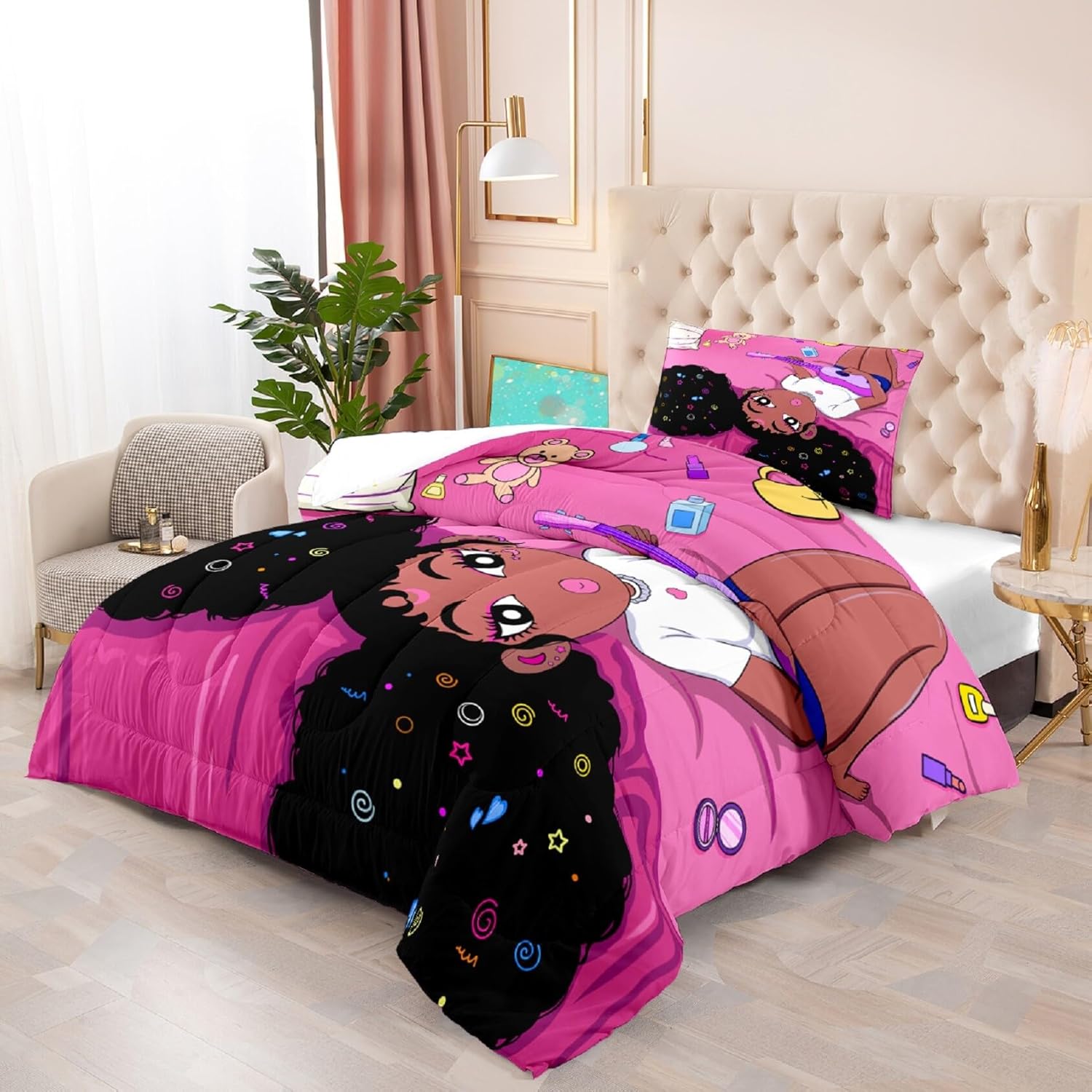 Black Girl Magic Comforter Twin Set - African Girls Comforters Bedding for Bedroom Decor Pink Kids Bedding, 1 Comforter+1 Pillowcase - Image 2
