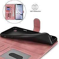 Vista 4 de Funda tipo cartera para iPhone XR con tarjetero para iPhone Xr para mujeres y hombres, ranuras para tarjetas de piel sintética con hebilla Oro Rosa