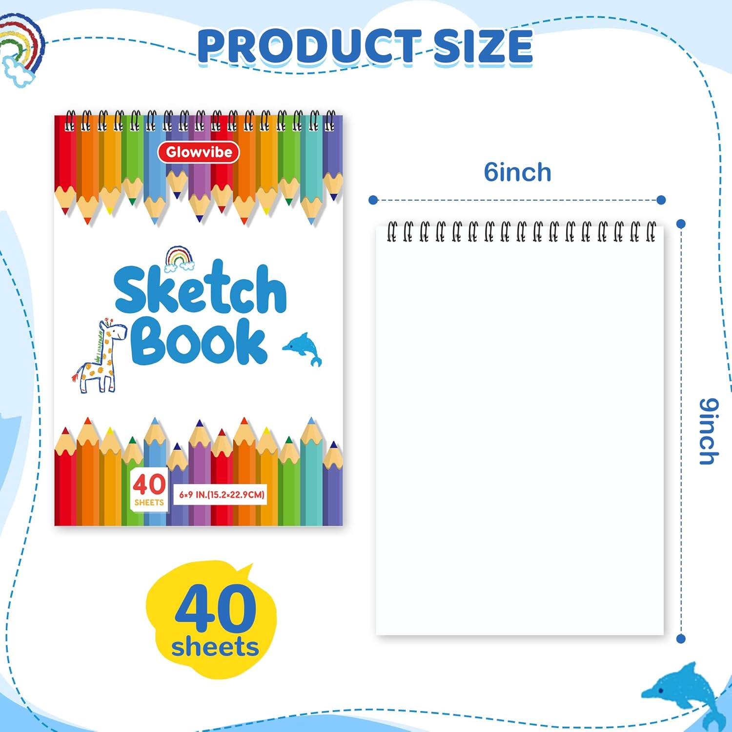 6" x 9" Sketch Book, 24-Pack 40 Sheets Drawing Paper Pad for Kids Coloring, Writing or Painting, Kid Drawing Pad & Art Supplies, Sketch pad Kids Ages 3+ (6" x 9"(Pack of 24))