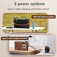 Vista 5 de AM FM Radio Portable Retro Bluetooth Speaker Support USB/TF/AUX Player, Vintage Wireless Radio with Digital Display , Retro Radios Battery Powered