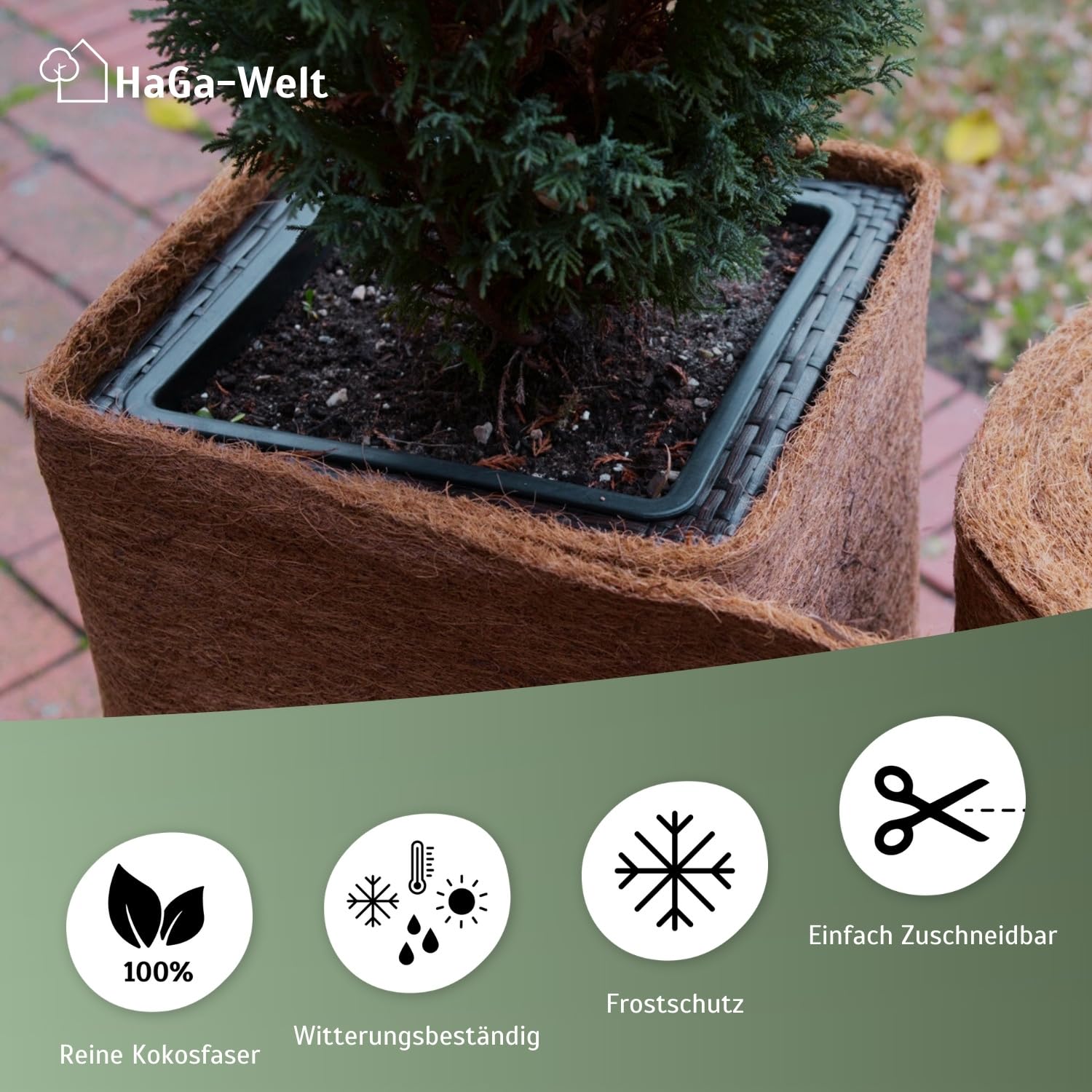 HaGa® Tappetino in cocco 1 m x 5 m con protezione invernale 800 g/m², spruzzato su un lato con lattice naturale, prodotto naturale 100% biodegradabile
