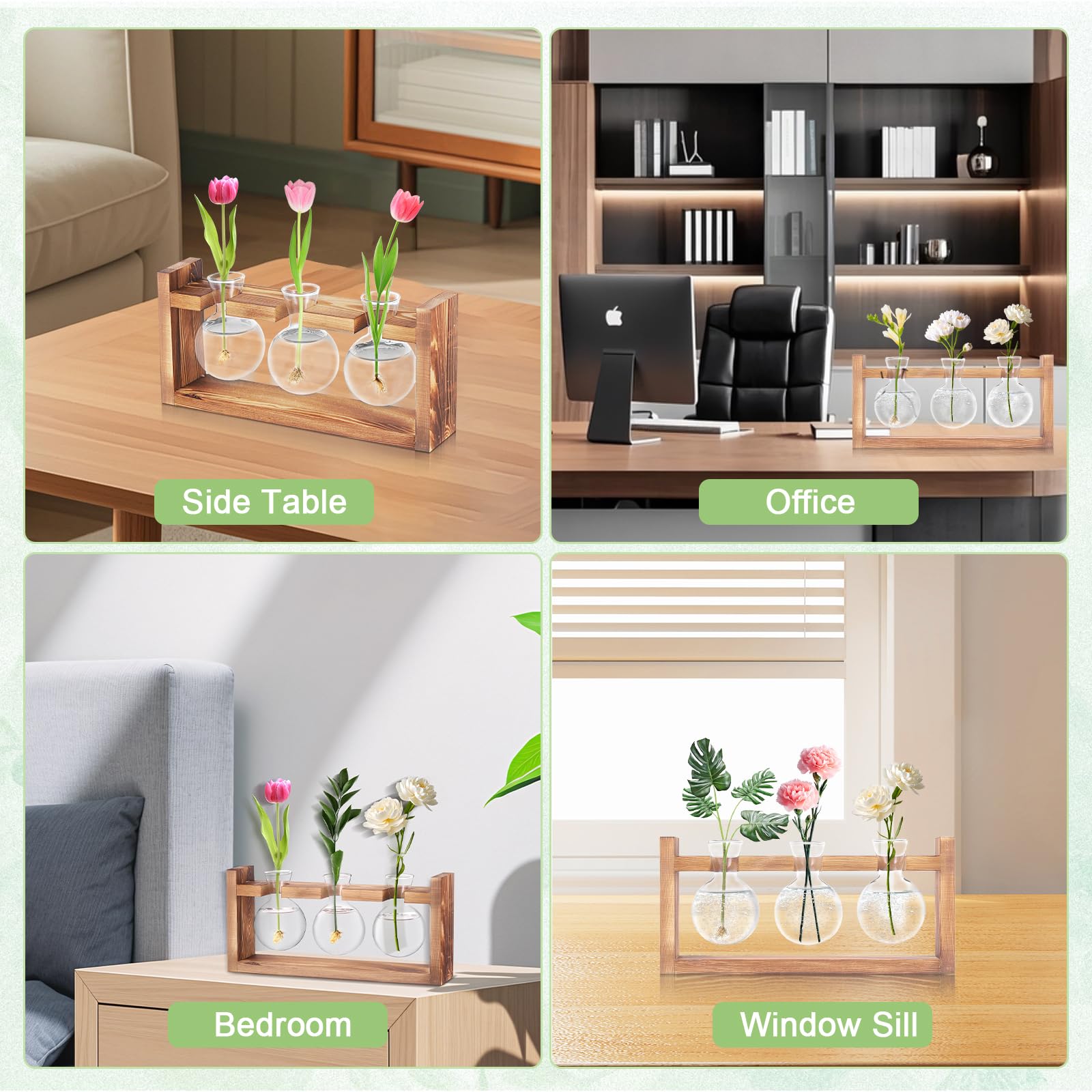 Stazione di Propagazione per Piante, Terrario in Vaso con Base in Legno, Decorazioni Eleganti per Scrivania con Piante in Terrario, Stazione di Propagazione per Talee di Fiori da Appartamento