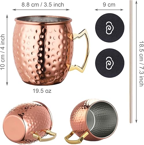 Miniatura 21 de LIVEHITOP Moscow Mule - Juego de 4 tazas de cóctel hechas a mano de cobre de 19.5 onzas con posavasos para bebidas frías, vino, bar, fiesta, hotel