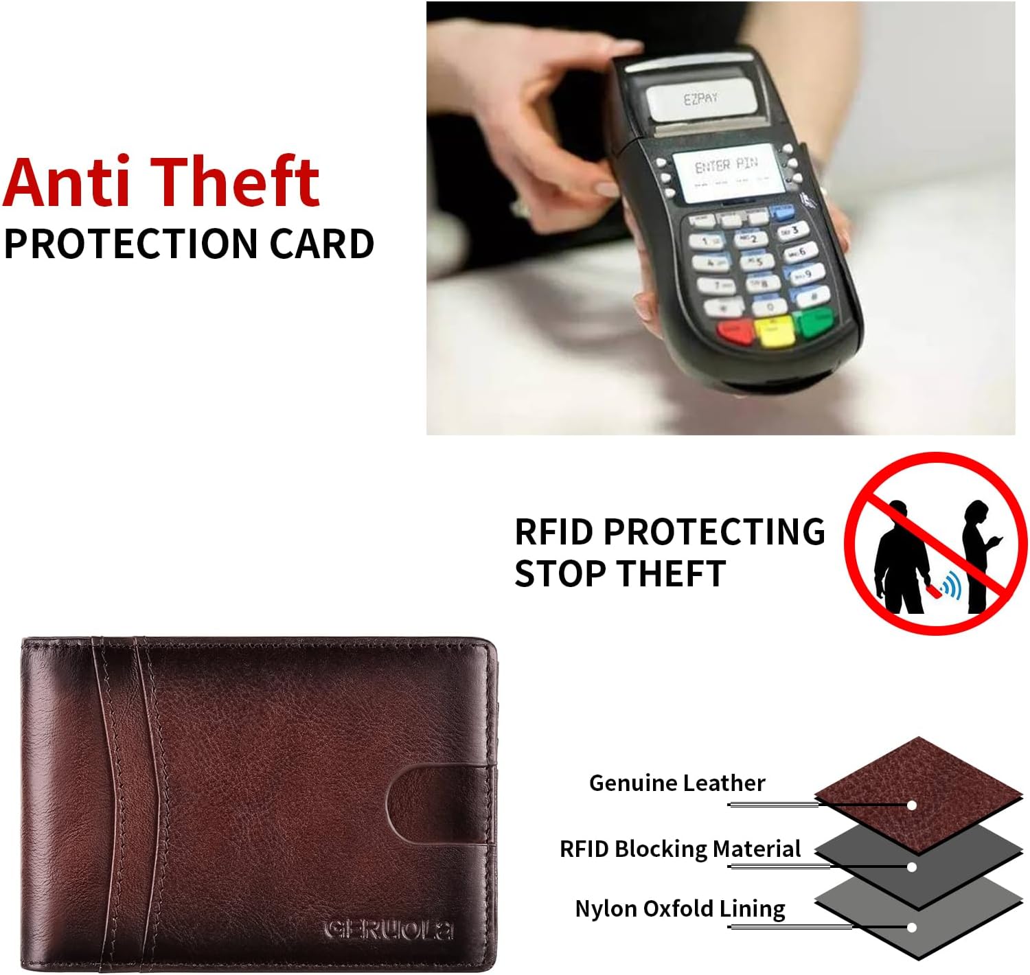 Wallet for Men-Genuine Leather RFID Blocking Slim Bifold Front Pocket Wallets for Men Billfold 2 ID Window with 12 Card Holder (Coffee) - Image 5