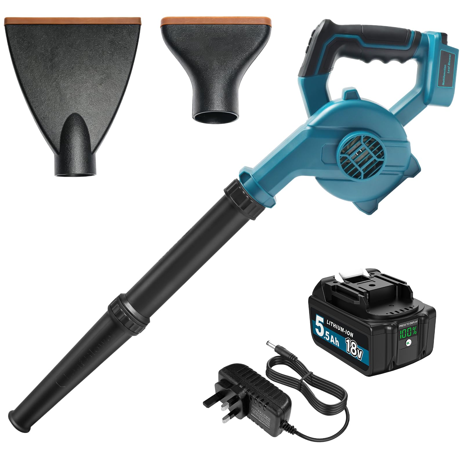 Laubbläser Akku 18V mit 5,5Ah Akku & Ladegerät, für Makita 18V Akkus