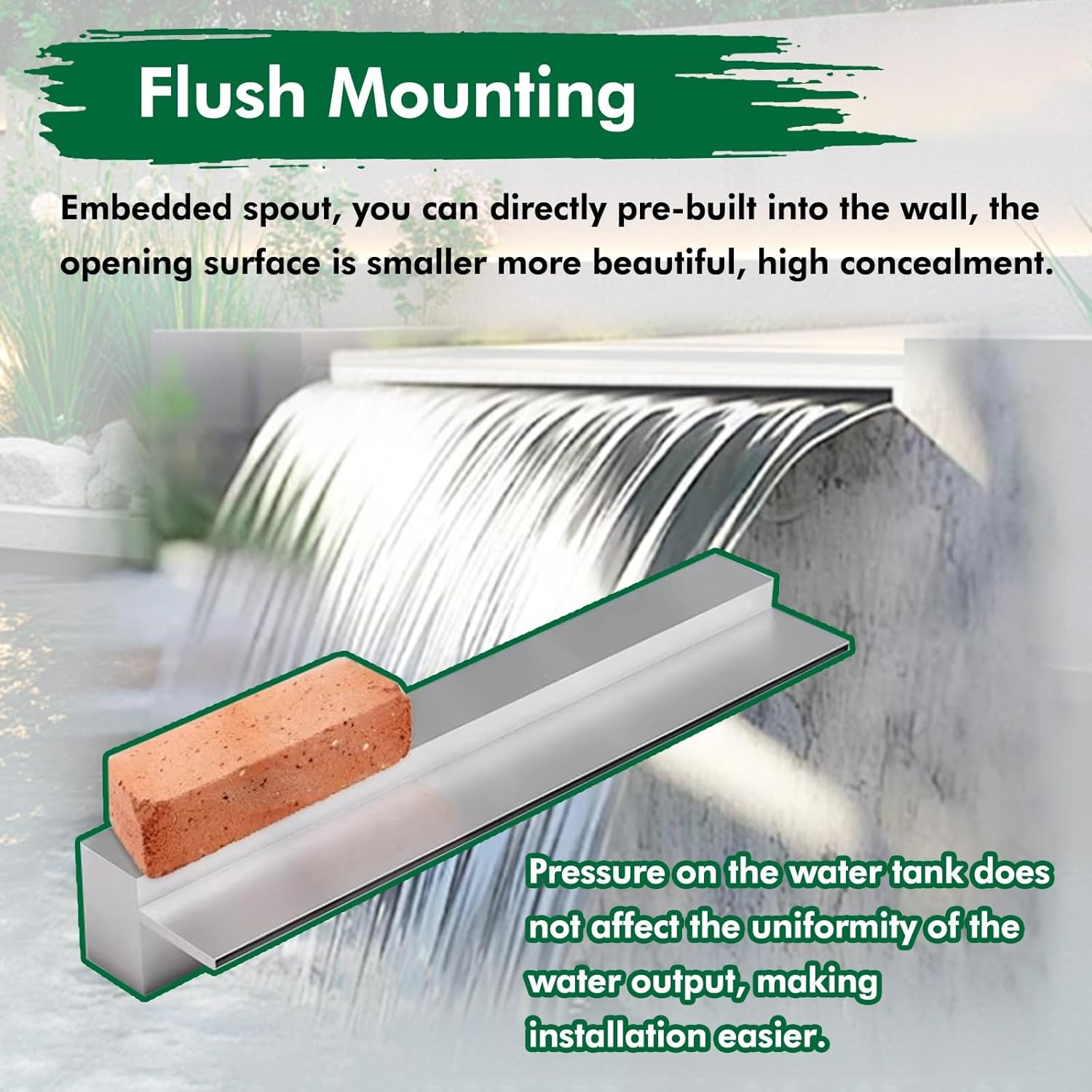 Silver Rectangular Waterfall Fountain for Above Ground Pools, Outdoor/Indoor Garden Decor, 170cm Spillway Water Outlet for Patios & Ponds - Elegant Water Feature